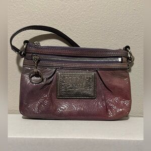 Coach Poppy 44033 Licorice Purple Patent & Silver Wristlet EUC